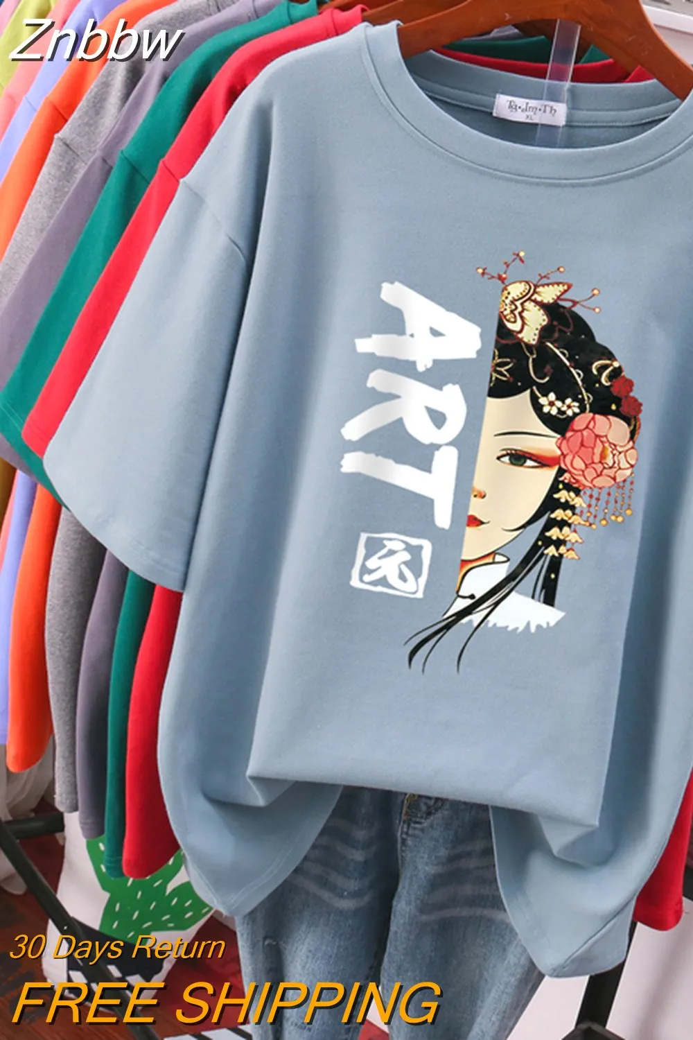 Znbbw 100% Cotton Plus Size L-6XL T Shirt Print Tshirt Short Sleeve Women's Top Chinese Style Summer Couple O Neck T Shirts - Image 3