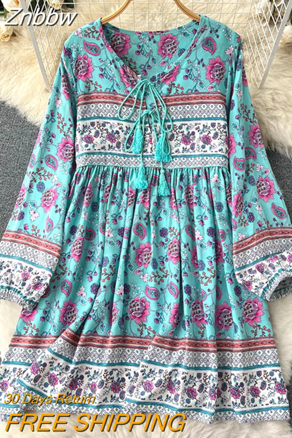 Znbbw Autumn Women's Travel Holiday indie Style Dress New Sweet Loose Thin Printed Long-sleeved Mid-length Dress GD647 - Image 15