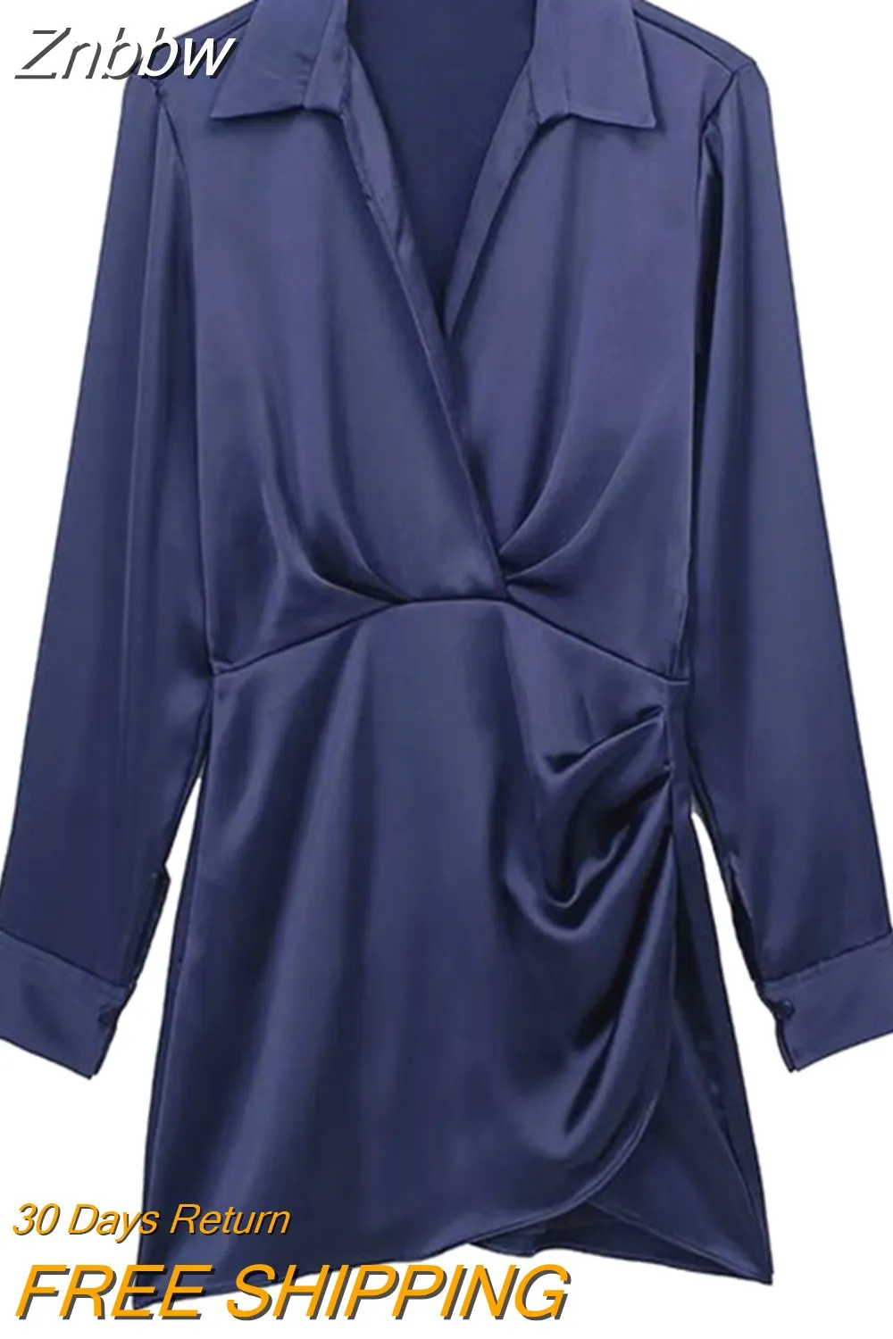 Znbbw 2023 Women Fashion Pleated Soft Touch Wrap Mini Dress Vintage Long Sleeve Side Buttons Female Dresses Vestidos 202304 - Image 18