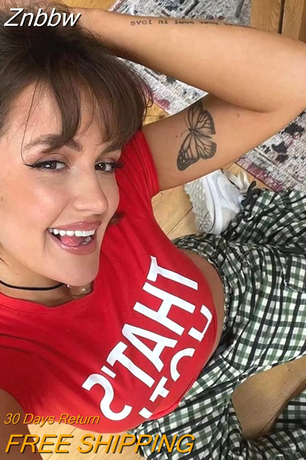 Znbbw Red Short Tees Sleeve Crop tops Harajuku Letter Print T-shirt Summer Women's clothing Goth Feminine Y2K Top