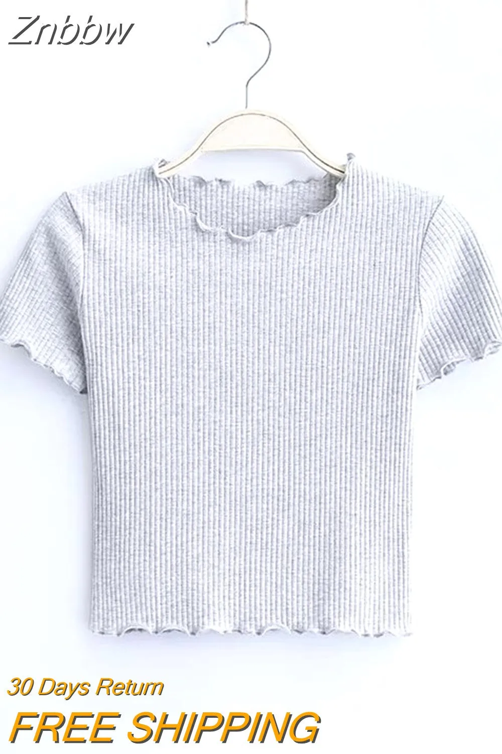 Znbbw Wood ears O neck Short sleeve T-shirt 2023 New Woman Slim Fit t shirt tight tee Summer Retro Tops 6 colors - Image 3