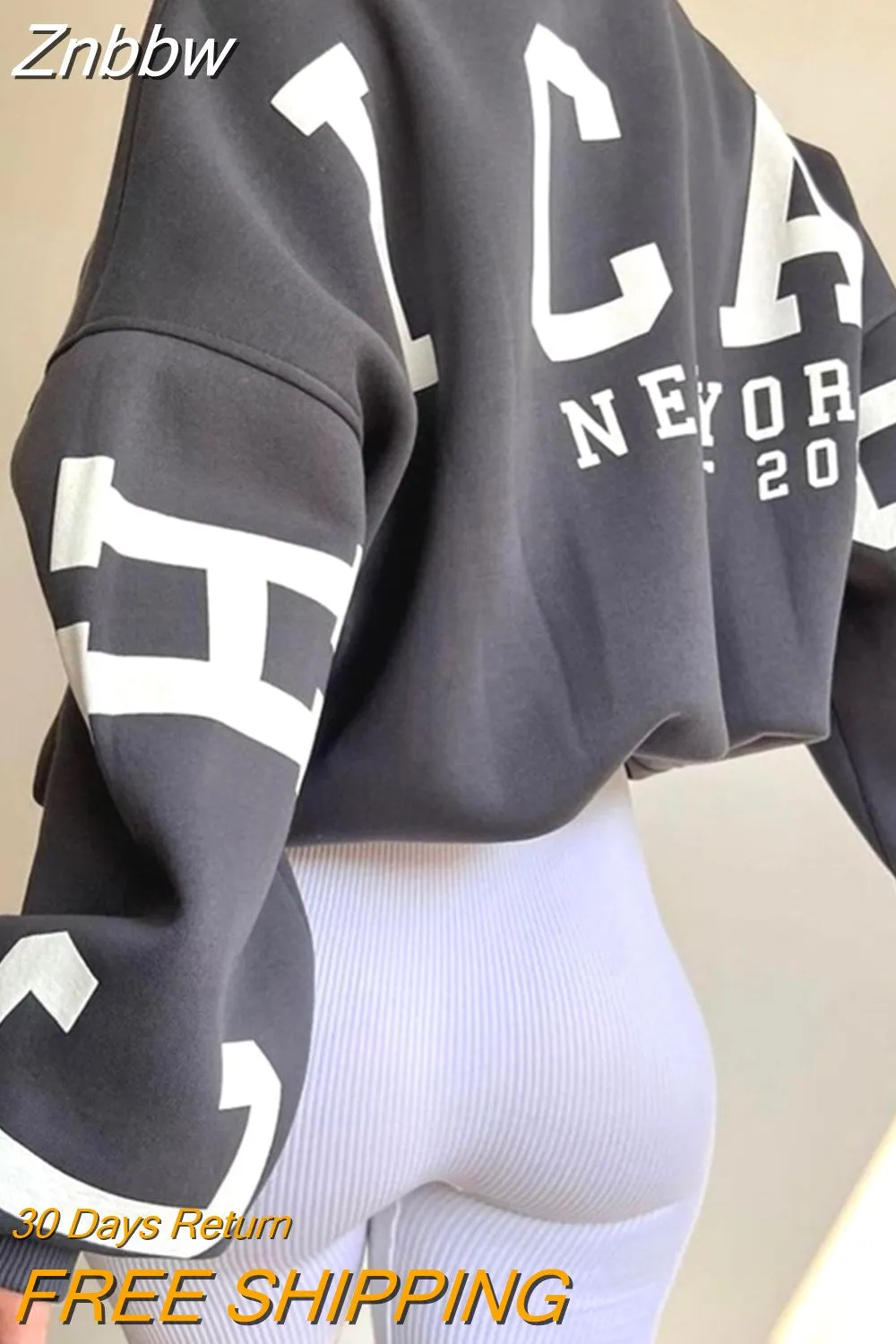 Znbbw Autumn Winter Fleece Sweatshirts Streetwear Y2K Harajuku Loose Long Sleeve Pullover Casual Letter Print O Neck Thick Top - Image 7