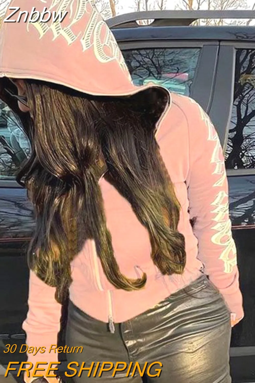 Znbbw for Women 2023 Fashion Grunge Punk Gothic Sweatshirts Loose Hip Hop Zip Up Printed Hooded Hoodies Vintage Y2k Jackets - Image 6