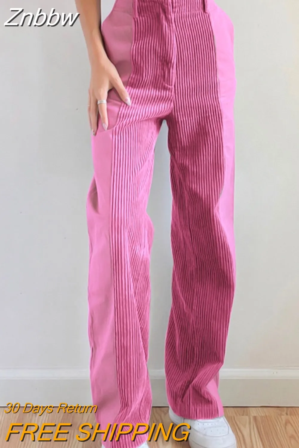 Znbbw Women Sweet Corduroy Patchwork Straight Pants High Waist Baggy Holiday Fashion Harajuku Vintage Casual Wide Leg Trousers 912 - Image 6