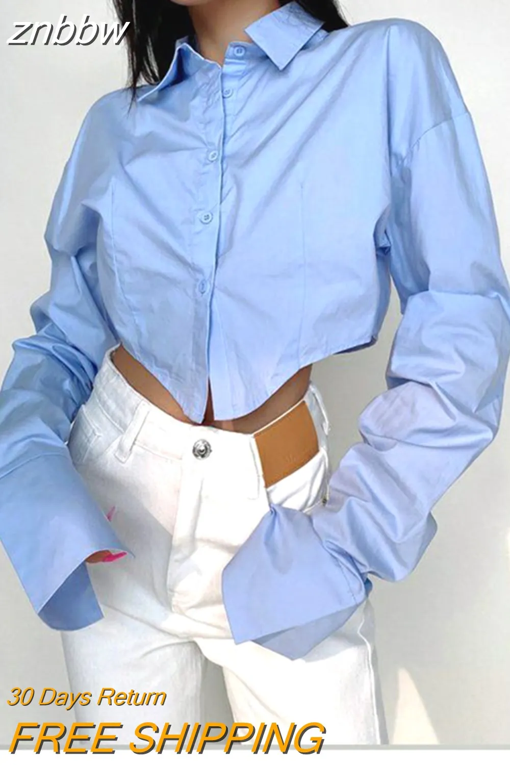 znbbw 2023 Lente Nieuwe In Minimalistische Lange Mouwen Katoen Wit Overhemd Y2K Losse Knop Dames Crop Tops Party Sexy Vrouwelijke blouse - Image 3