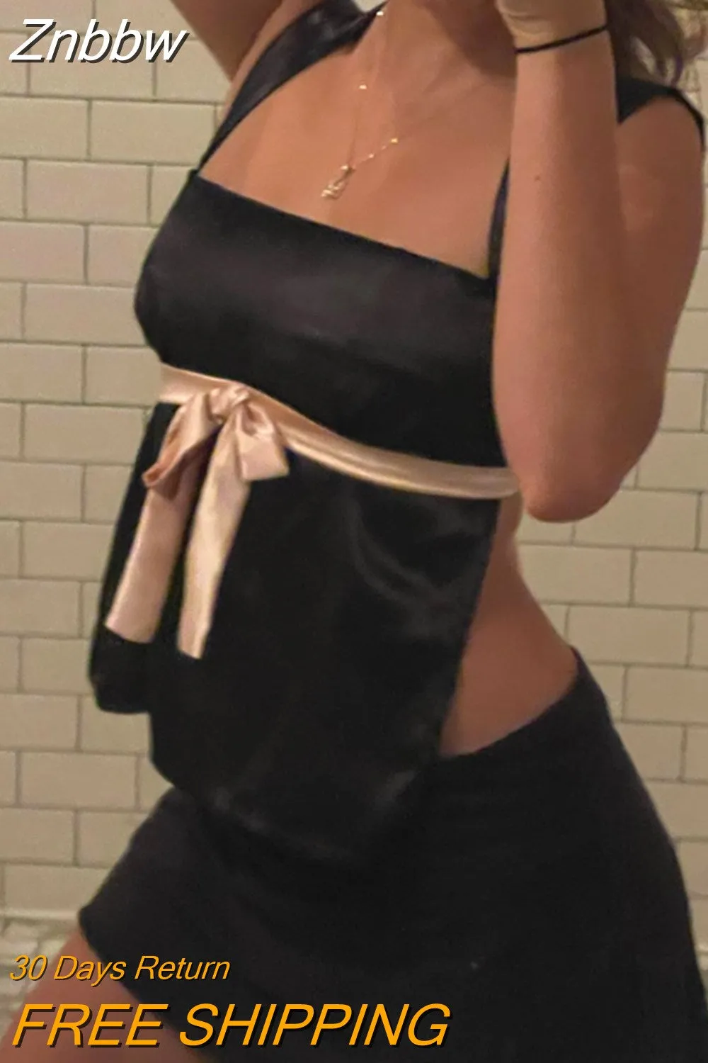 Znbbw Aesthetic Satin Patchwork Milkmaid Cami Tops Y2K Fairy Grunge Backless Bow Mini Vest Retro Women Crop Top Streetwear - Image 5