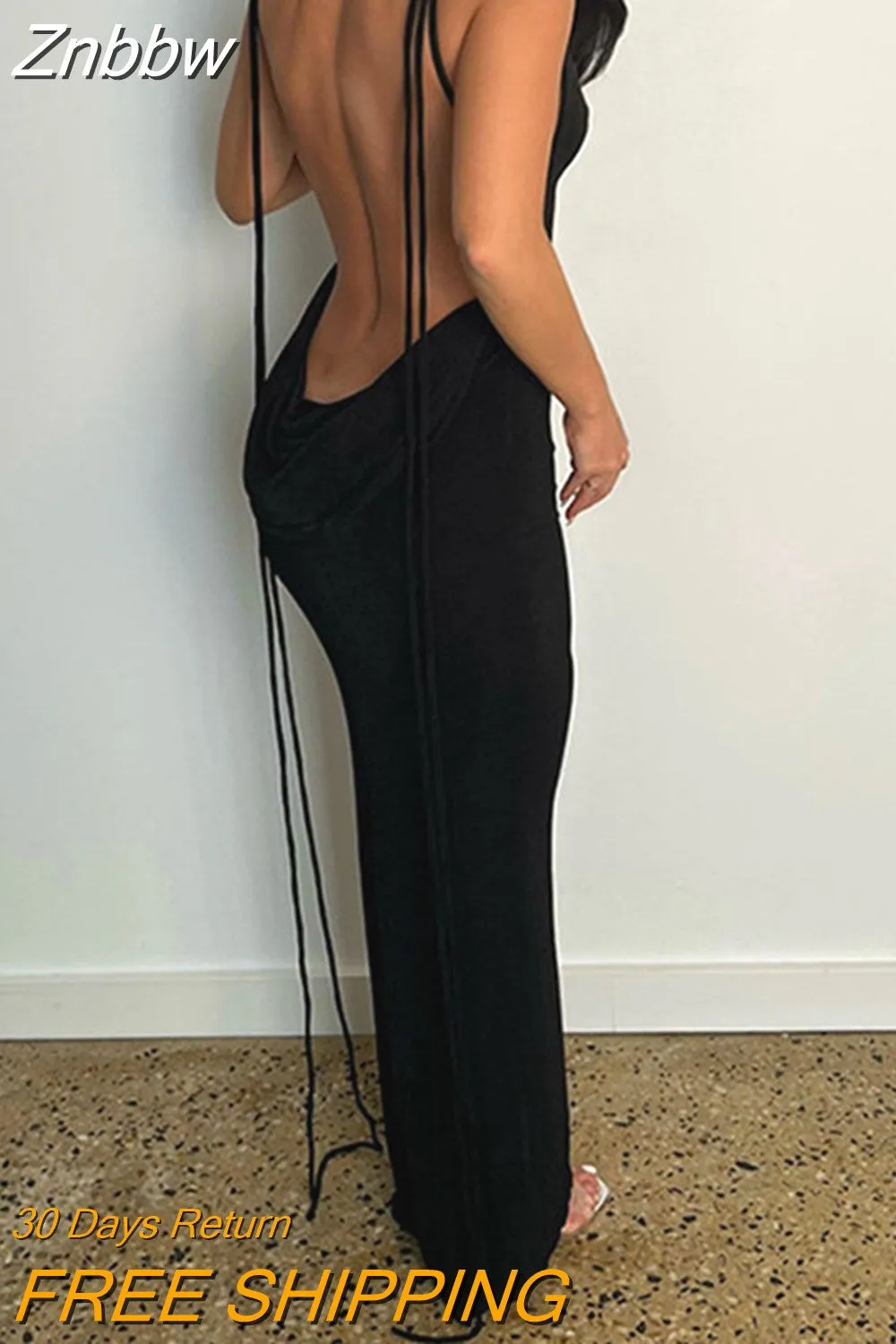 Znbbw Backless Maxi Dress Elegant Fashion Halter Spaghetti Strap Sleeveless Dresses Long Club Party Beach Evening Robe Dress - Image 9