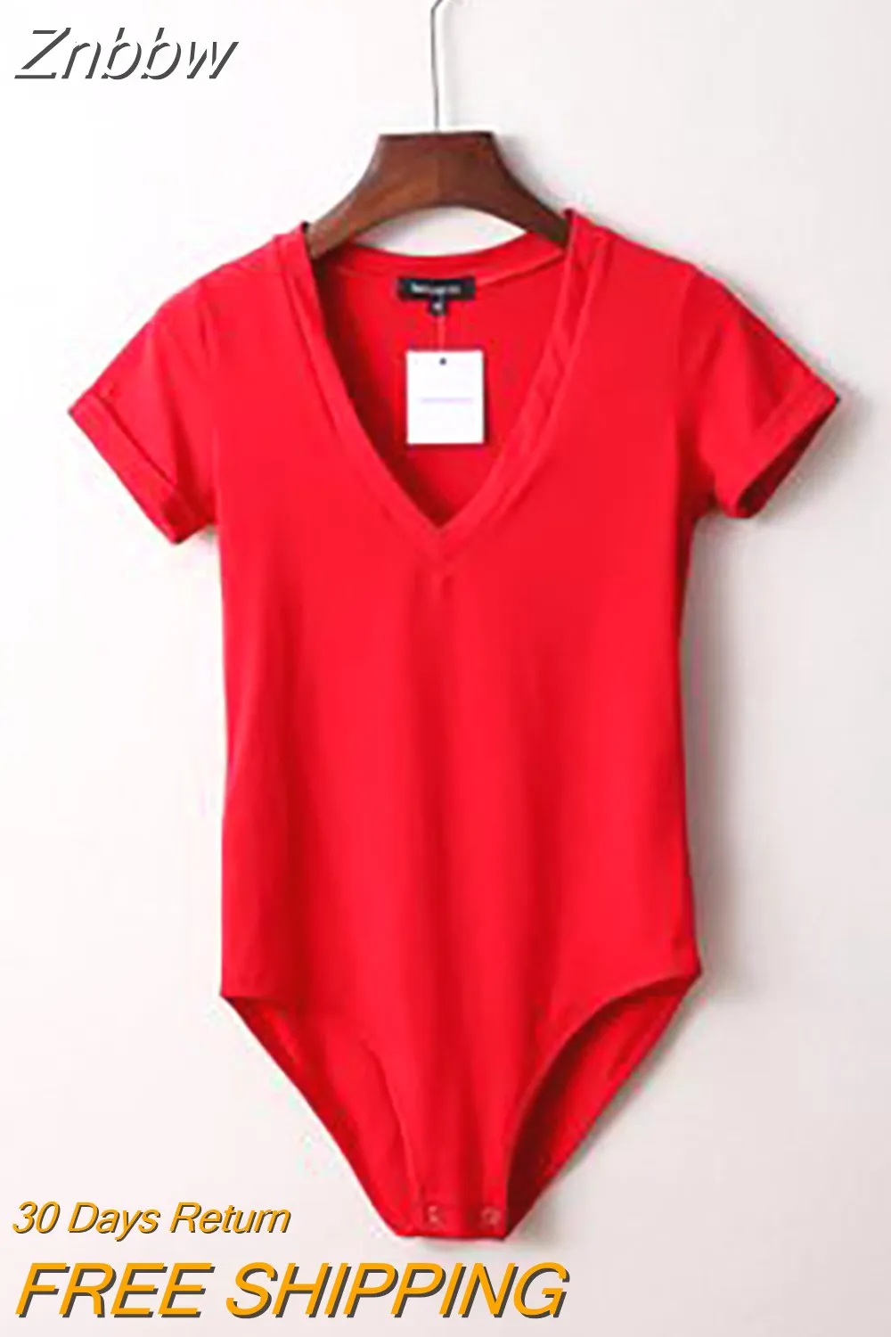 Znbbw Summer New Solid Color Sexy Big V-neck Slim Fashion Slimming One-Piece Short-Sleeved Top Women One-Piece Shirt Dropshipping - Image 6