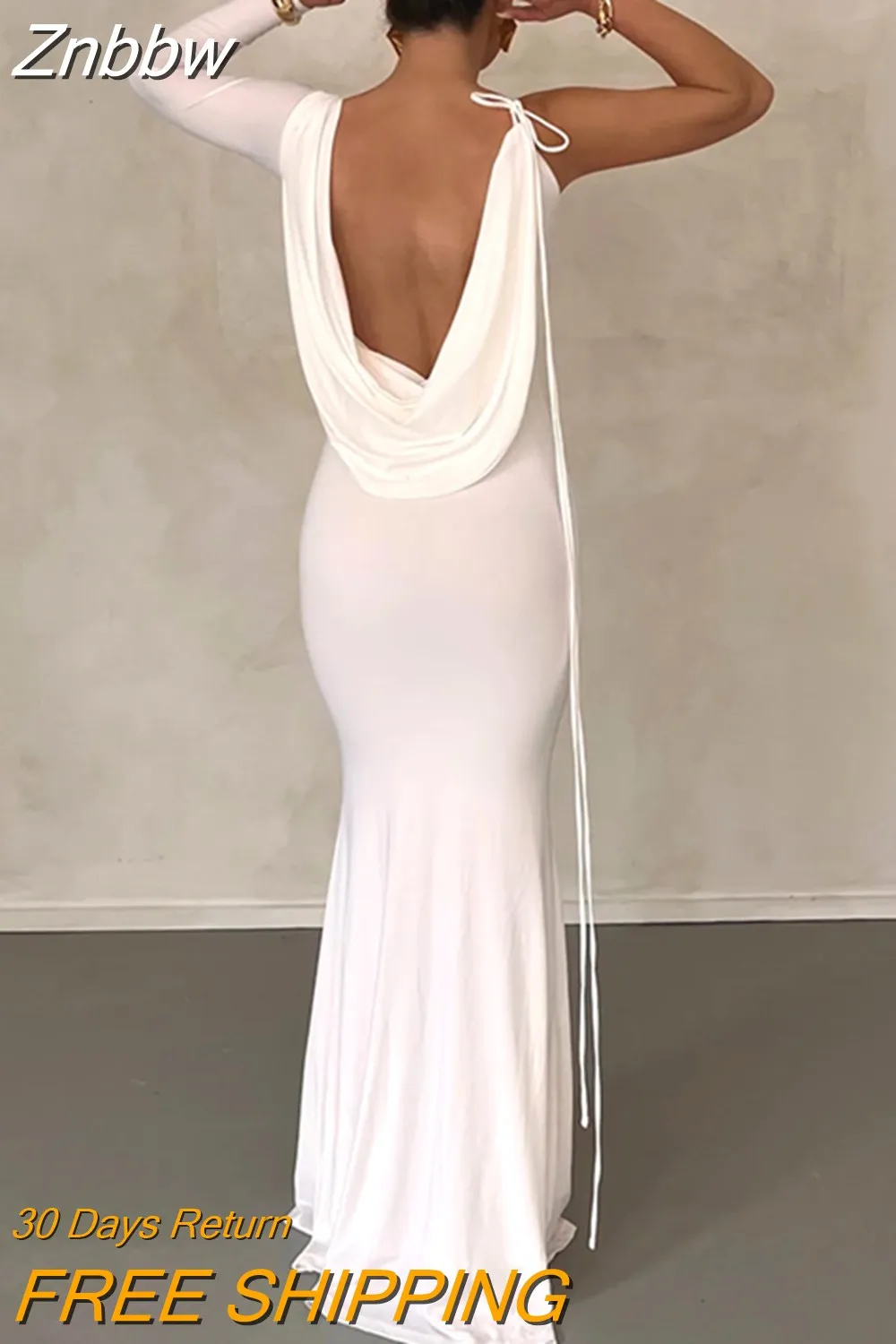 Znbbw Women Elegant Long Sleeve Party Club Evening Bodycon White Long Dress 2023 Fall Clothing Wholesale Items For Business