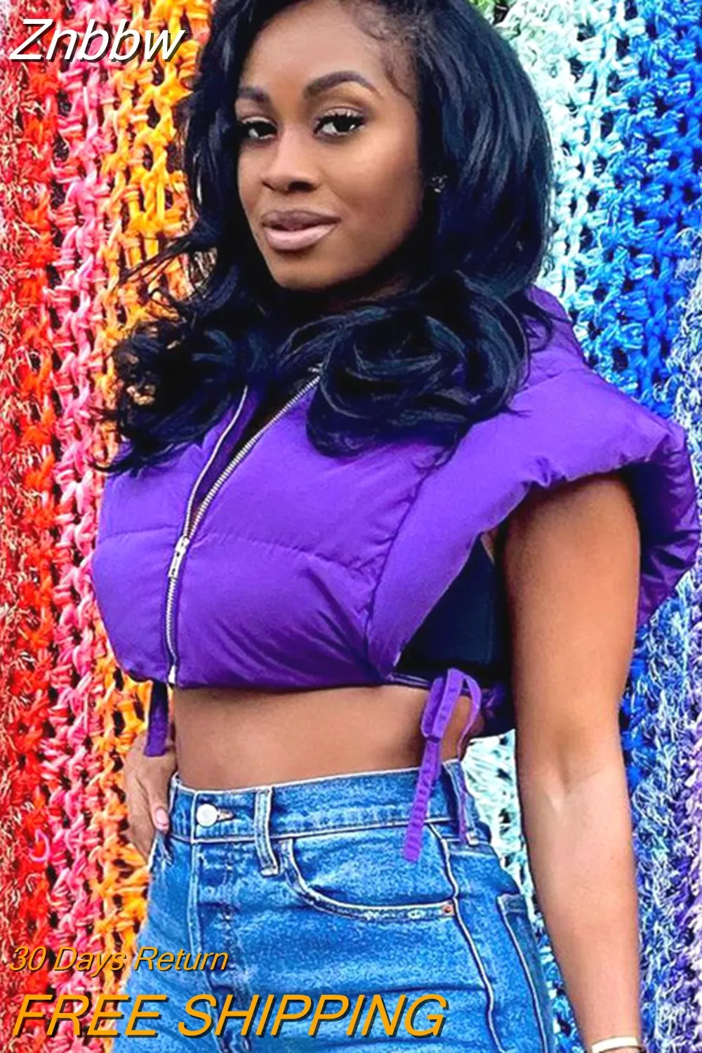 Znbbw Solid Hooded Cut Out Side Cropped Puffer Vest Top 2023 Womens Fashion Quilted Coats and Jacket Winter Sleeveless Vests - Image 9