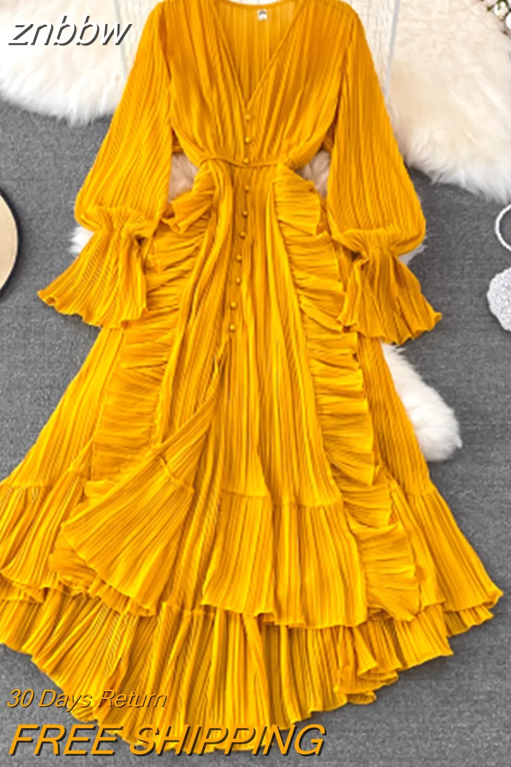 znbbw Autumn New Holiday Style Ankle Length Long Dresses Women Sexy V Neck Puff Sleeve Lace Elegant Evening Party Summer Dress - Image 5