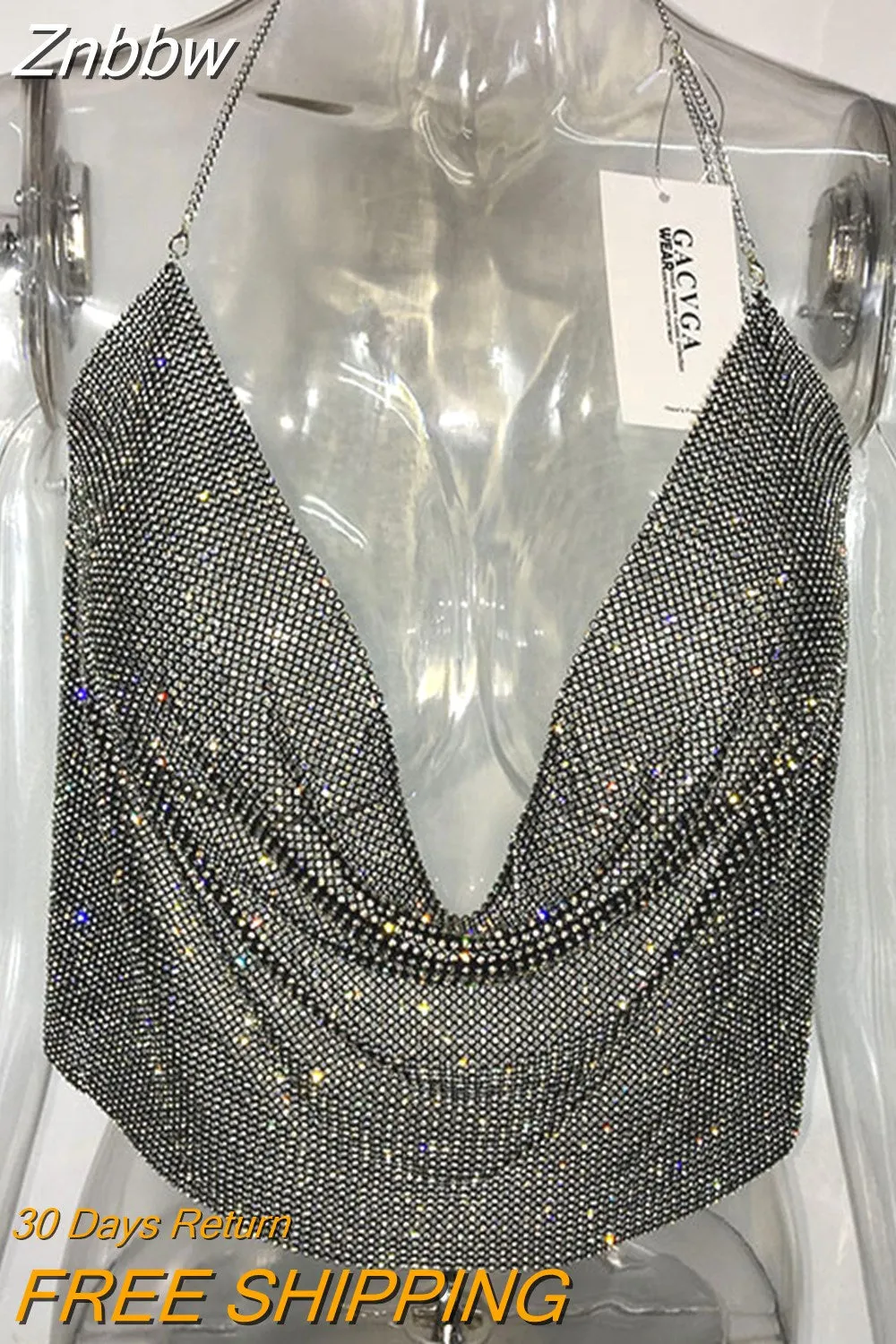 Znbbw 2023 Handmade Crystal Tank Top Sexy Backless Summer Beach Women Crop Top Halter Camis Metal Bralette Ladies Croped Tops - Image 7