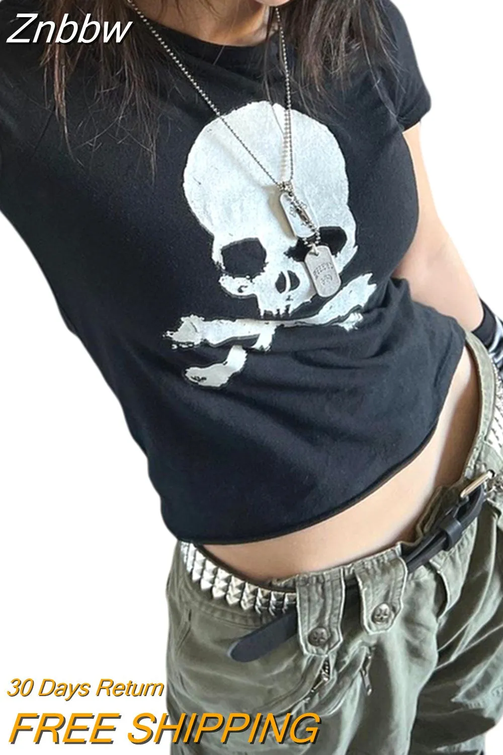 Znbbw Women Teen Girls Gothic Graphic Print Crop Tops T Shirts O-Neck Short Sleeve E-Girl Aesthetic Kawaii Crop Tees Tops Streetwear - Image 27