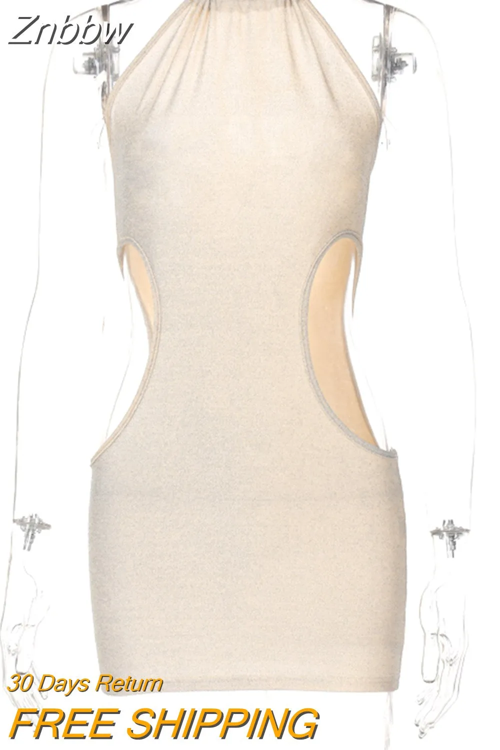 Znbbw Women Sexy Sleeveless Hollow Out Party Club Bodycon Solid Color Halter Mini Dress 2023 Summer Clothes Wholesale Items - Image 2