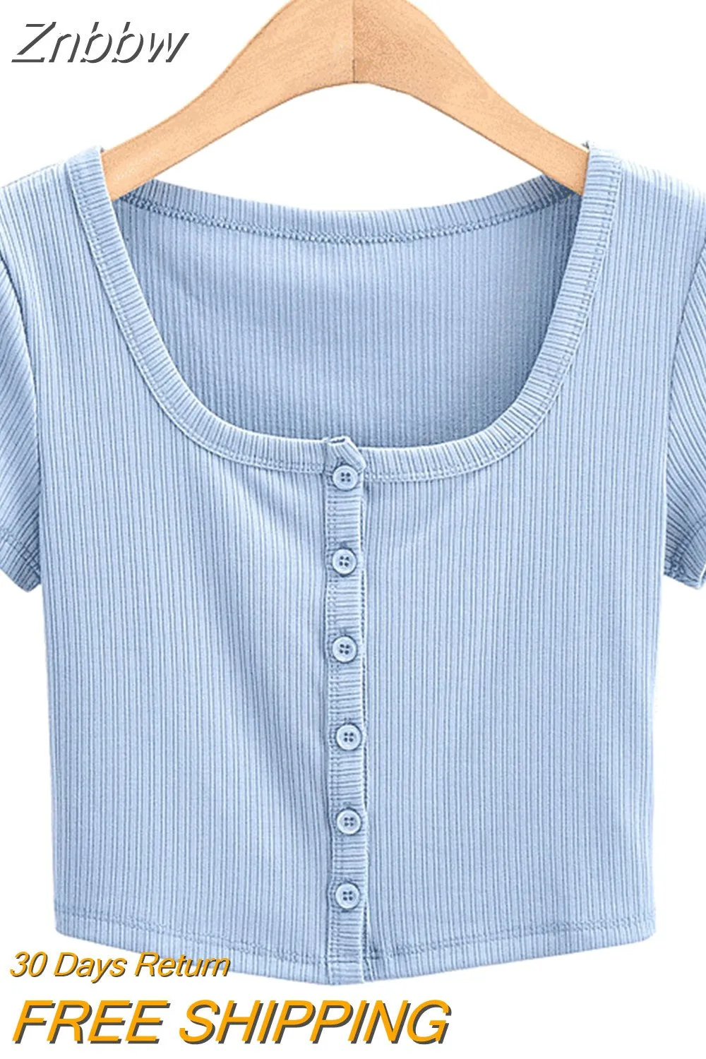 Znbbw Women Rib Button Through Short Sleeve Top - Image 3