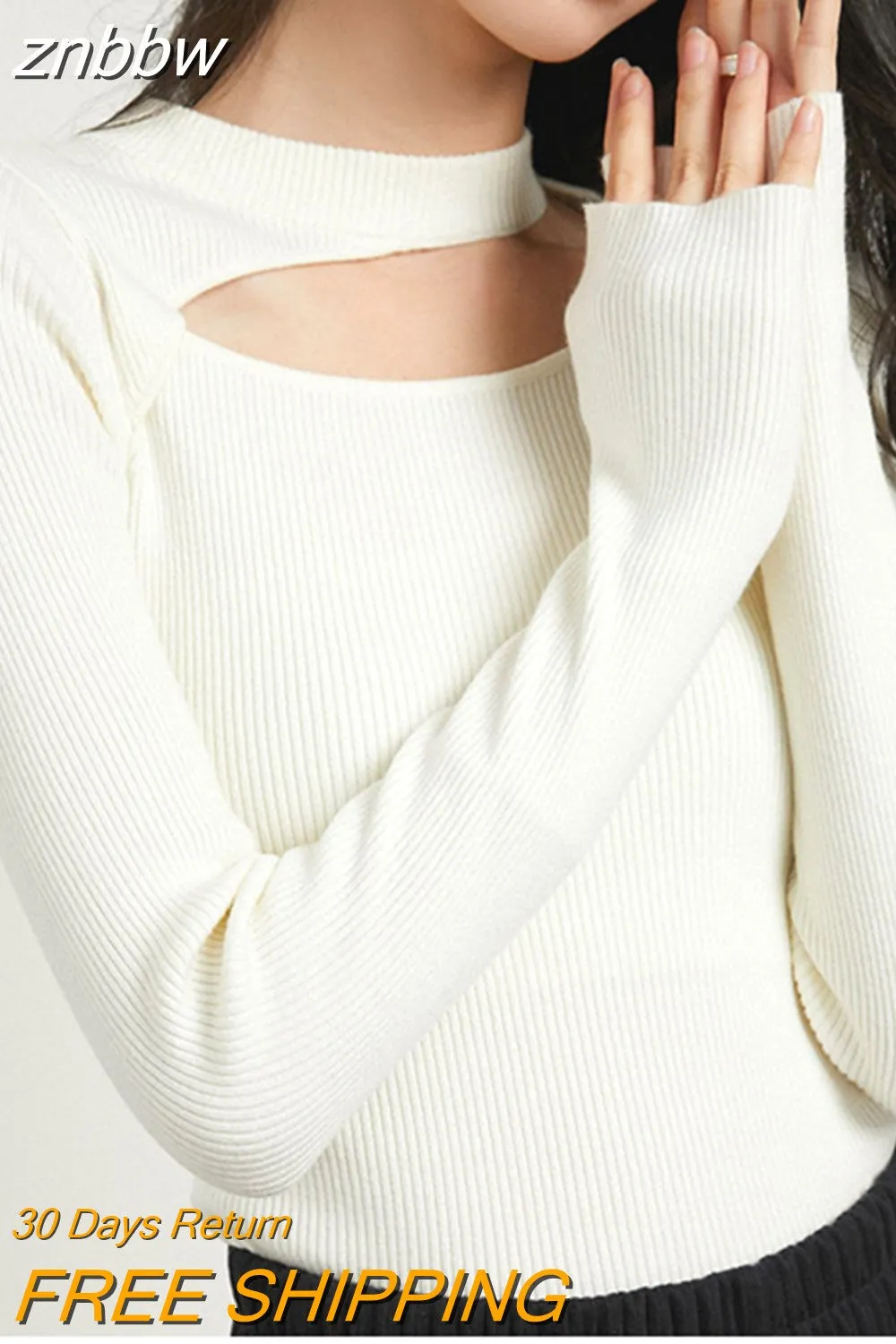 znbbw 2023 Winter New Bottoming Women Sweater Korea Style Slim Long Sleeve Hollow Out O Neck Strecth Ladies Knit Basic Pullover - Image 3