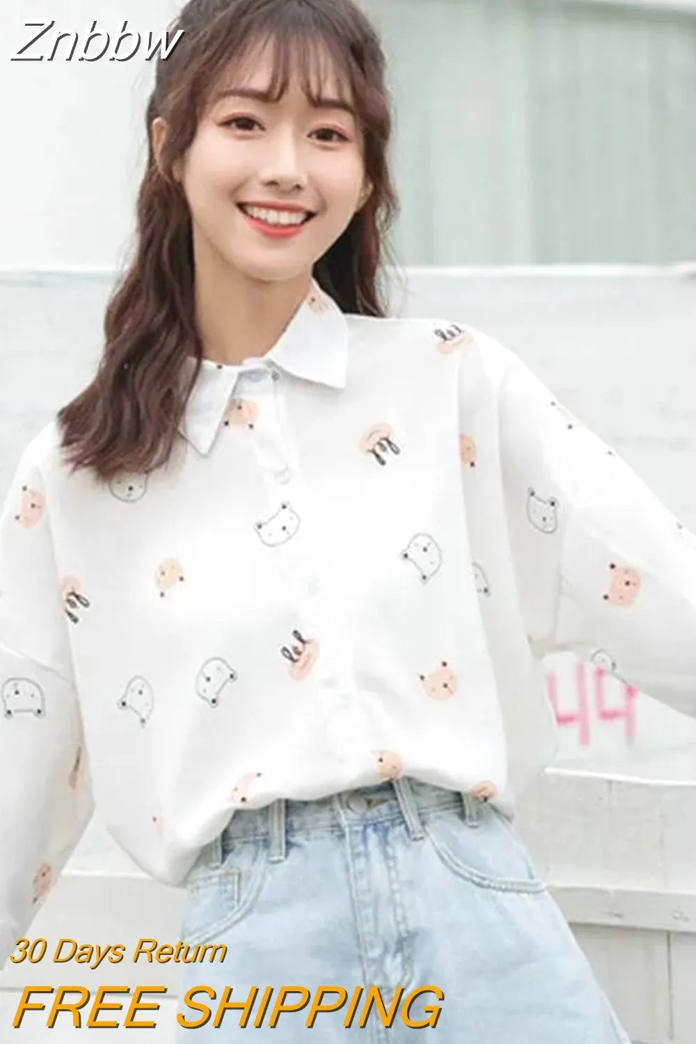 Znbbw Women Shirts Cartoon Printing Lovely Designed Ins Loose Students Chiffon Summer Soft Breathable All-match Streetwear Fit - Image 2