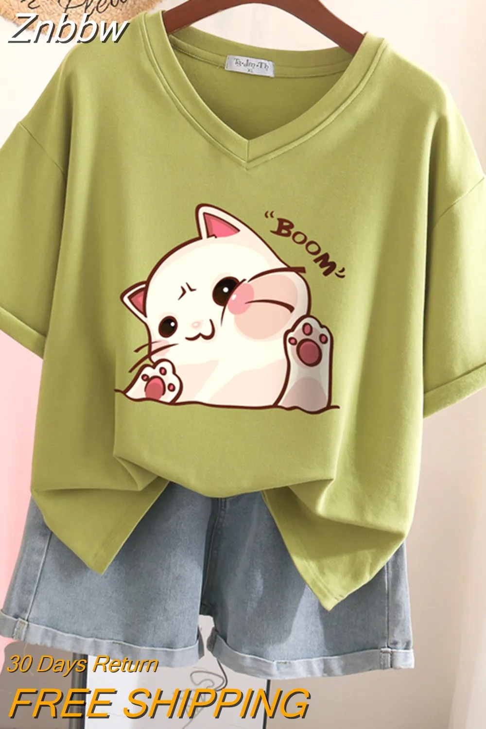 Znbbw 100% Cotton L-6XL T Shirt Plus Size Tshirt Short Sleeve Women Top Summer Cartoon Print Couple V Neck Oversized T Shirts - Image 10