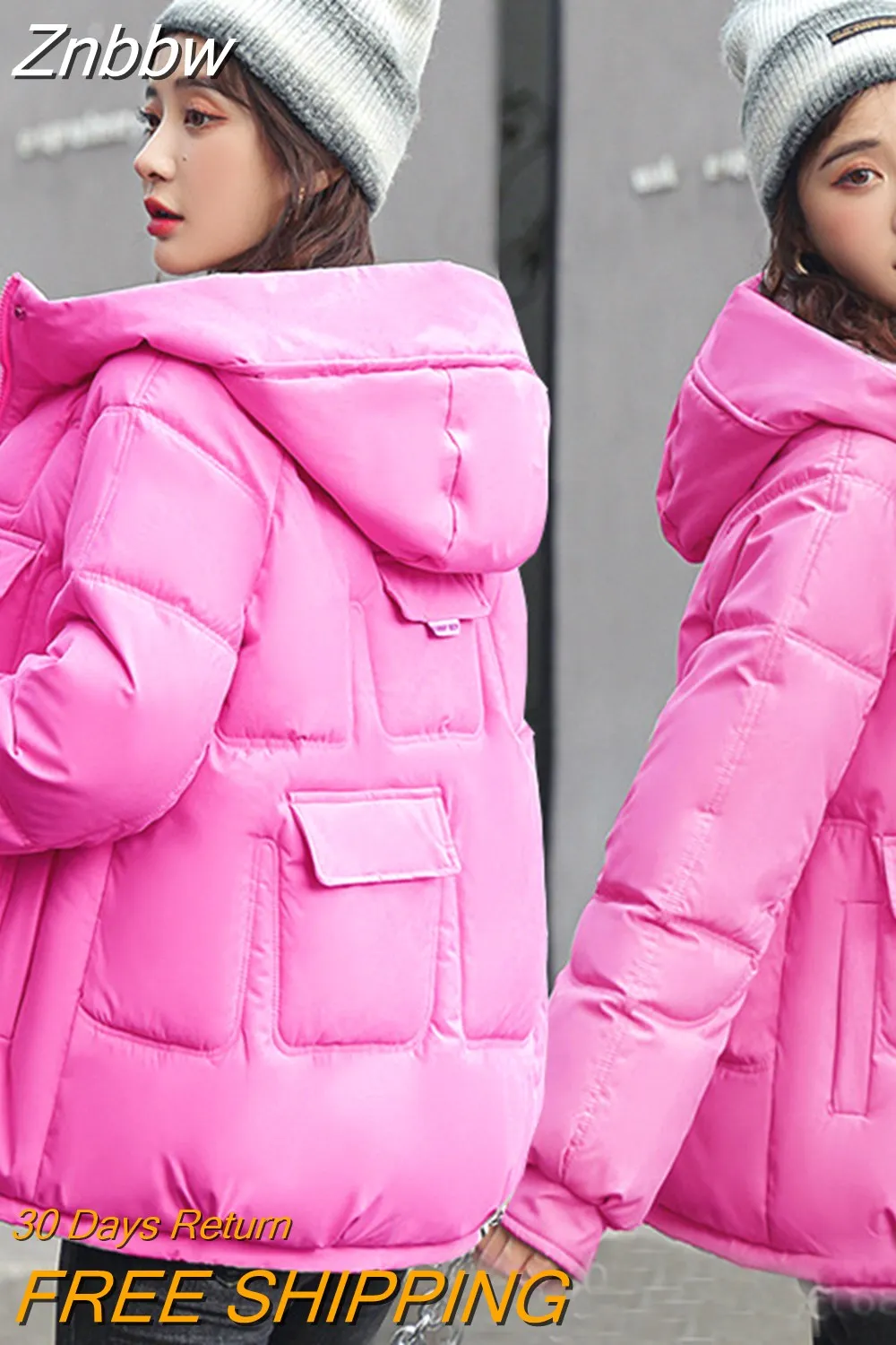 Znbbw Women Down Jacket 2023 Hit Winter New Thick Warm Cotton Down Padded Jacket Casual Sweety Solid Color Hooded Coat Jackets Outwear - Image 11