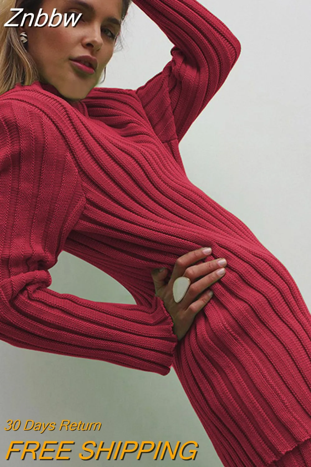 Znbbw Knit Long Sleeve Sweater Women Top And Pants 2023 Streetwear Two Piece Set Casual Loose Tracksuit Chic Pant Suits Outfit - Image 9