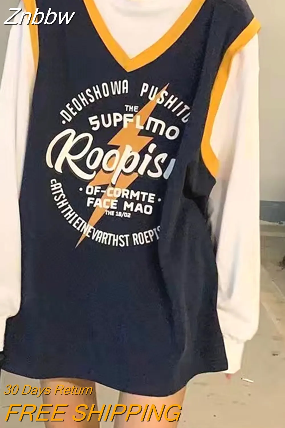 Znbbw American college style sweatshirt women oversized trend fried street hip-hop fake two-piece tops ins printed sweatshirt - Image 5