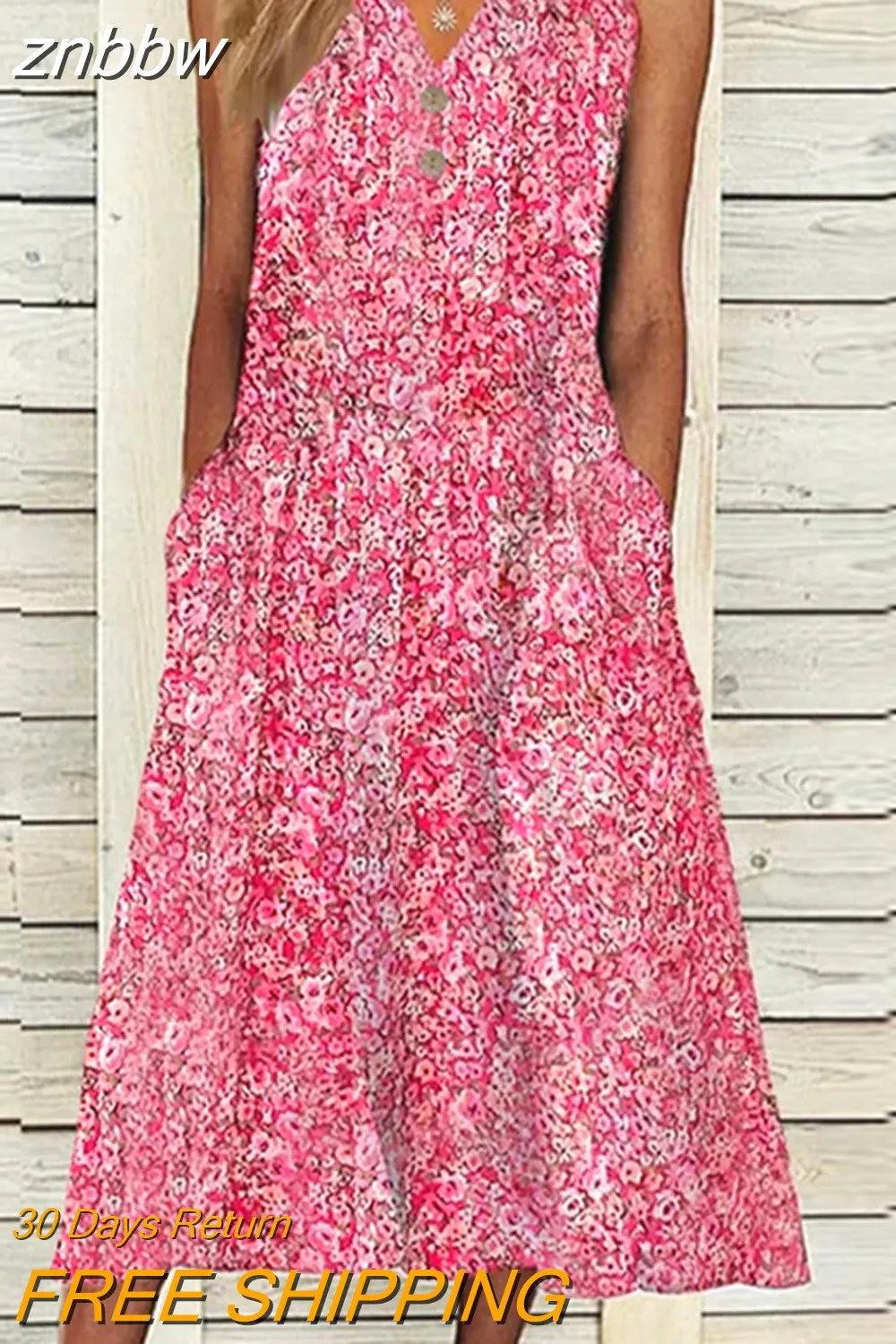 znbbw Women Summer 2023 A-Line Dress Casual Floral V-Neck Loose Holiday Beach Dresses Party Vestidos Print Sleeveless Boho Maxi Dress - Image 2