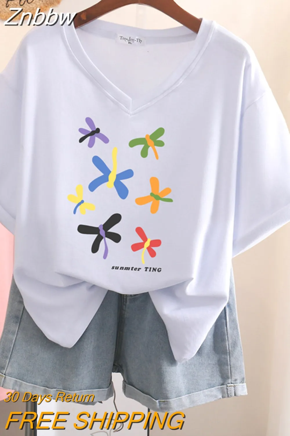 Znbbw 100% Cotton L-5XL T Shirt Plus Size Tshirt Short Sleeve Cartoon Women Top Summer Sweet Couple V Neck Oversized T Shirts - Image 10