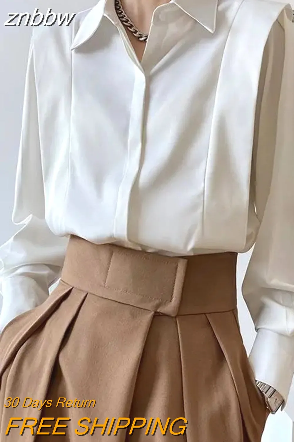 znbbw 2023 Summer Elegant Long Sleeve Solid Work Shirt Women Office Lady Button Up White Shirt Blouse Casual Female Clothes - Image 3