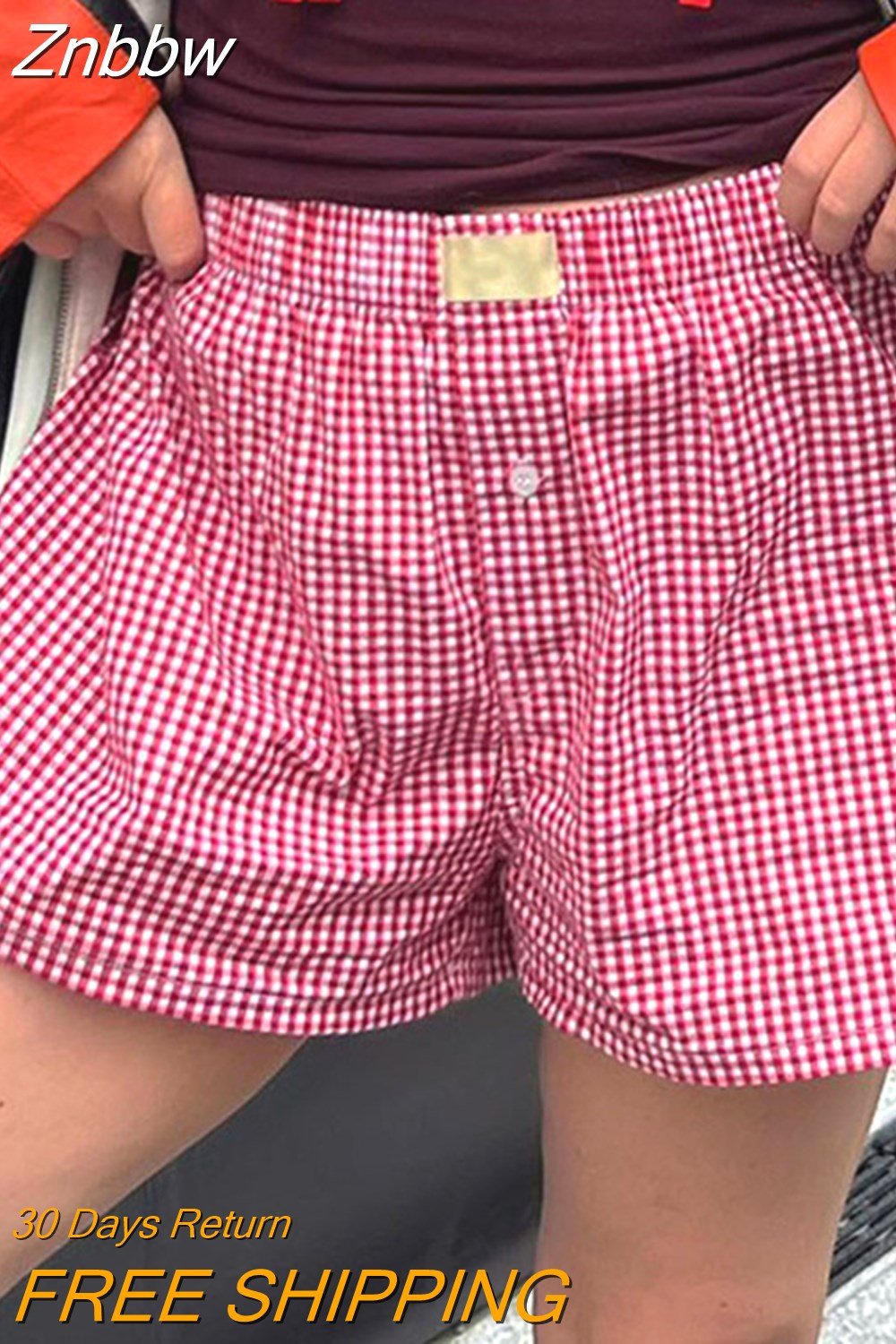 Znbbw Women's Y2k Pajamas Shorts Cute Plaid Pj Short Pants Flannel Lounge Sleep Shorts Bottoms Elastic Waist Baggy Boxers Tracksuit