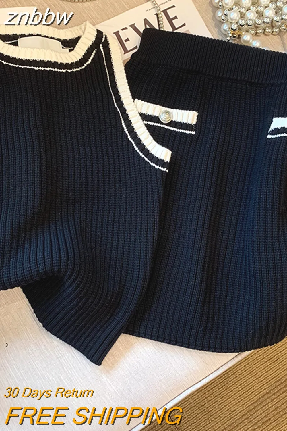 znbbw Women's Sexy Elegant Knitted Two Piece Sets Bodycon Mini Skirt Suits +O-neckTank Top Vest Korean Casual Knitwear New Summer Suit - Image 2