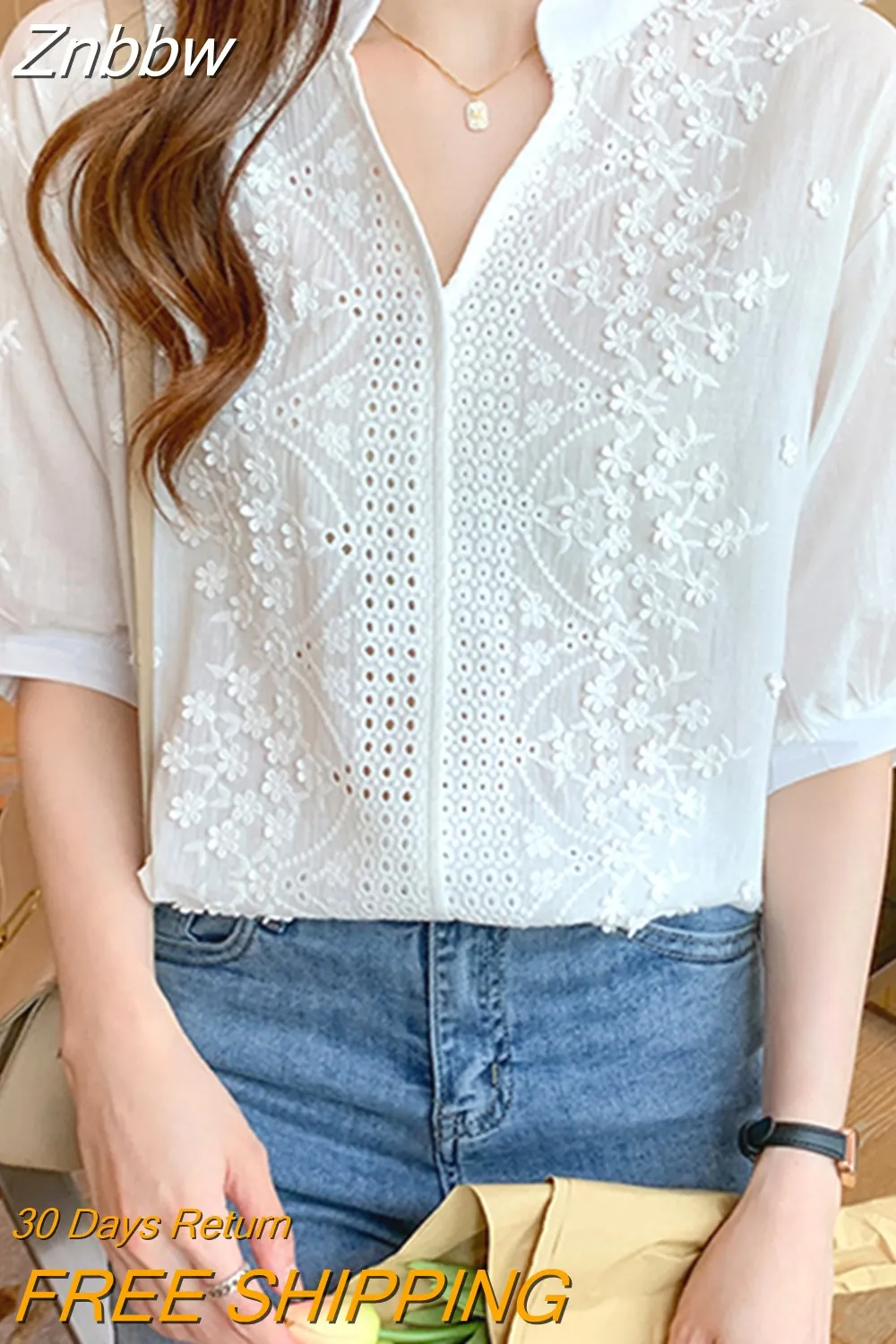 Znbbw Women V-Neck Lace Blouse Shirt Women Tops Blouse Women Blusas Mujer De Moda 2023 Verano Blouses Femme Women Shirts F428
