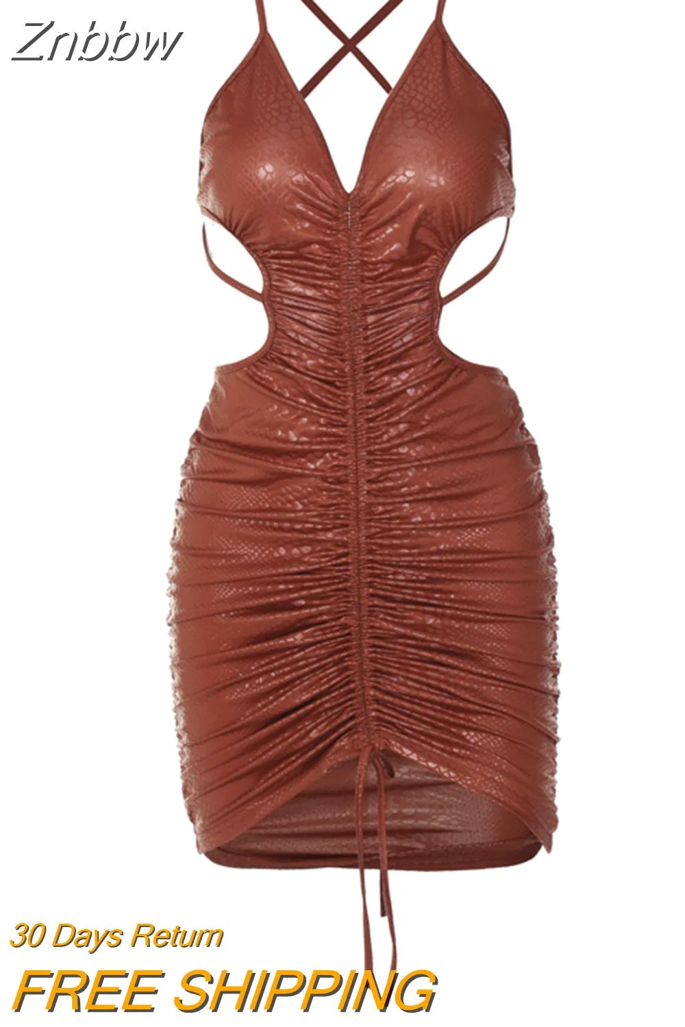 Znbbw Women Sexy Autumn Winter Bodycon Hollow Out Party Club Brown Mini Dress 2023 Fall Clothes Wholesale Items Dropshipping - Image 2