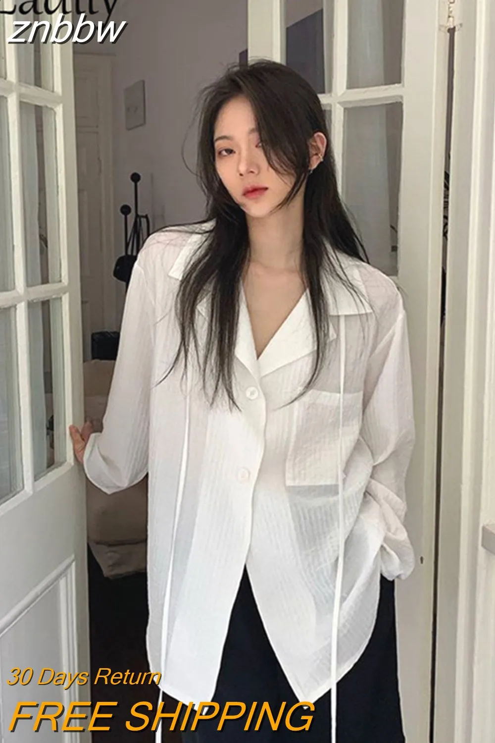 znbbw 2023 Summer Minimalist Long Sleeve Women White Shirt Oversize Button Up Striped Woman Tunic Blouse Female Clothing Top