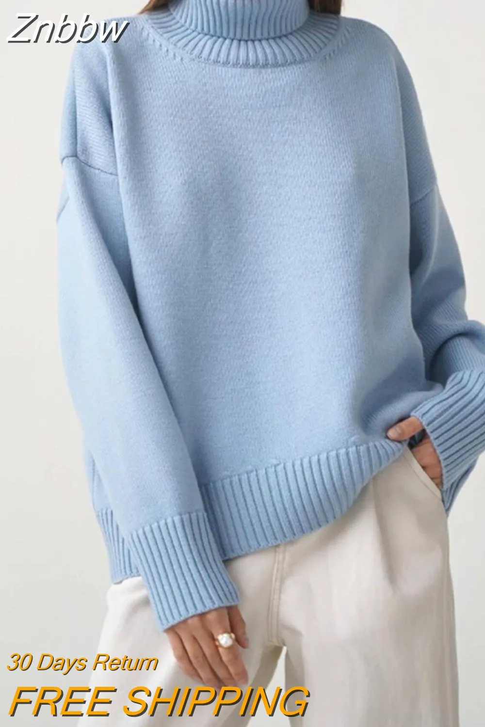 Znbbw Women Turtleneck Sweater Elegant Loose Lazy Winter Vintage Thick Warm Pullover Long Sleeve Top Casual Loose Knitted Sweaters - Image 5