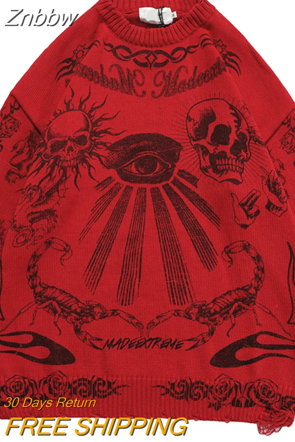 Znbbw Punk Skeleton Graphic Sweater Women Oversized Hip Hop Streetwear Winter Oversize Pullover Sweater Y2K Men Fashion Sweaters