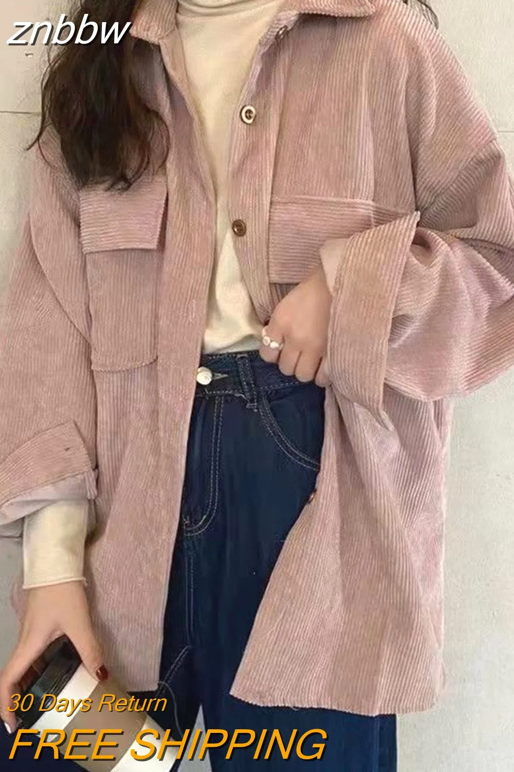 znbbw 2023 Winter Minimalist Long Sleeve Corduroy Shirt Women Korean Style Button Up Ladies Blouse Coat Female Clothing Tops - Image 2
