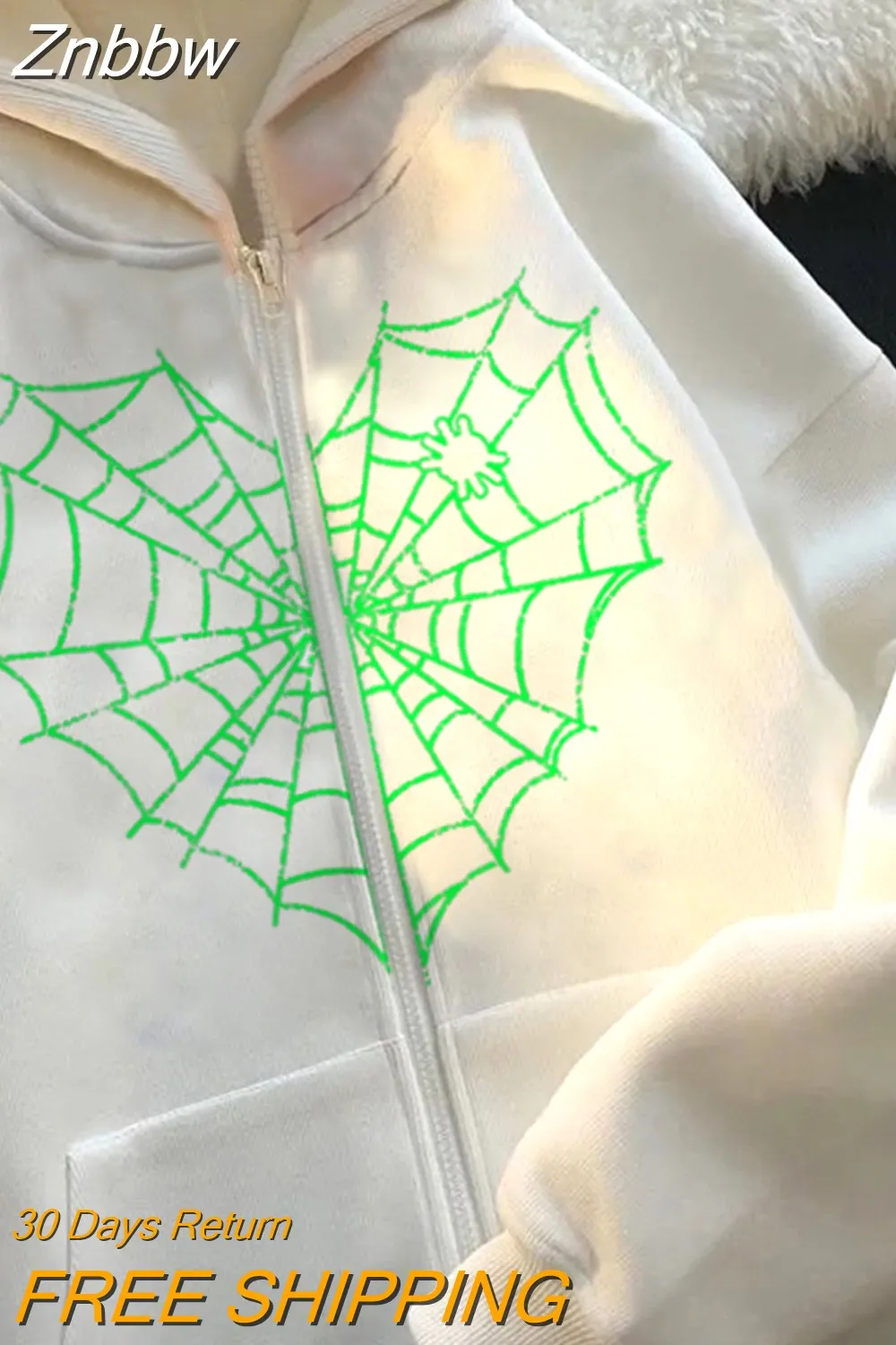 Znbbw Y2k Harajuku Men's Hoodie Halloween Hot Drill Spider Web Print Korean Sweatshirt Y2K Gothic Vintage Sweatshirt Men's Winter - Image 9