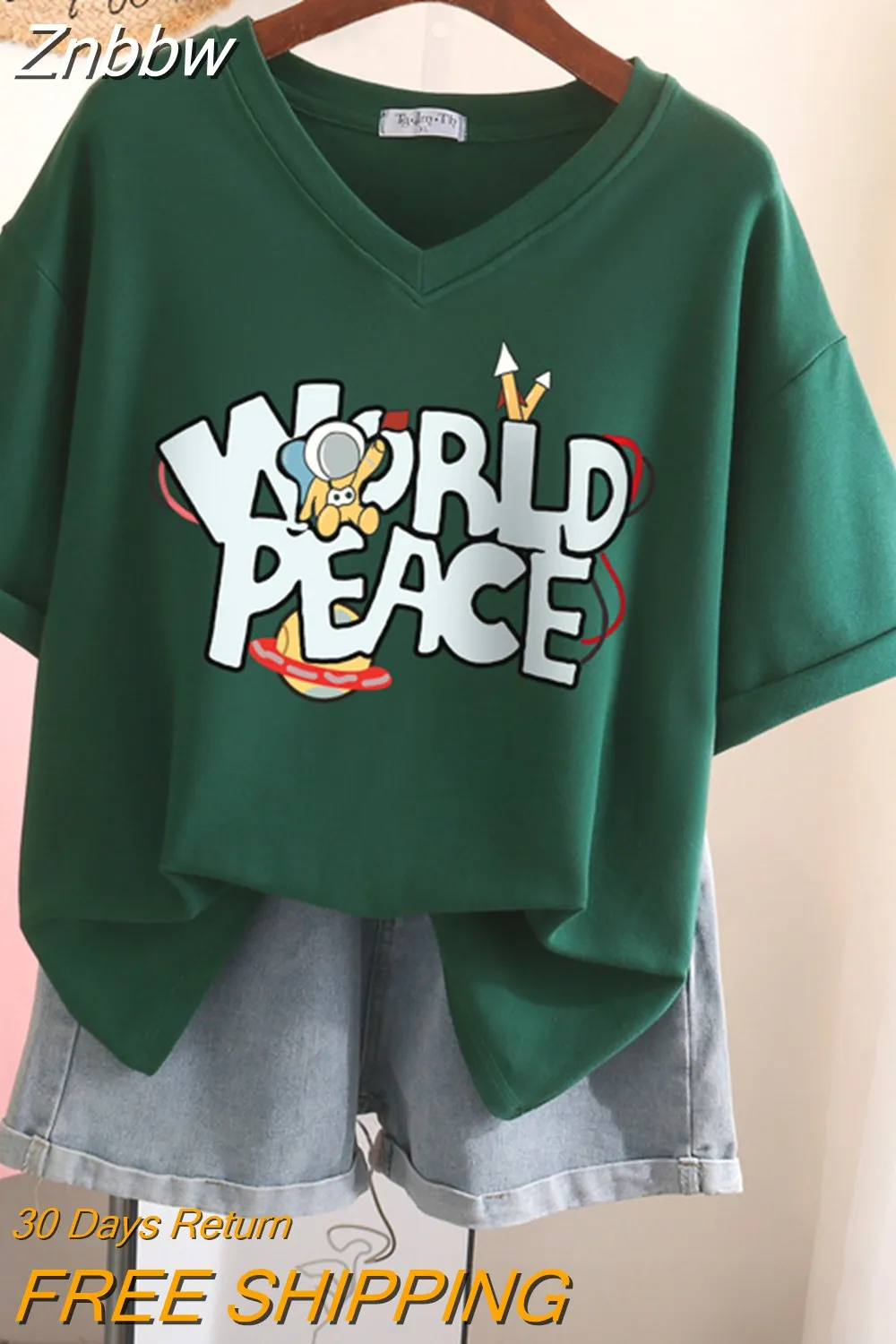 Znbbw 100 Cotton L-5XL T Shirt Plus Size Tshirt Short Sleeve Women Top Summer Letter Print Couple V Neck Oversized T Shirts - Image 6