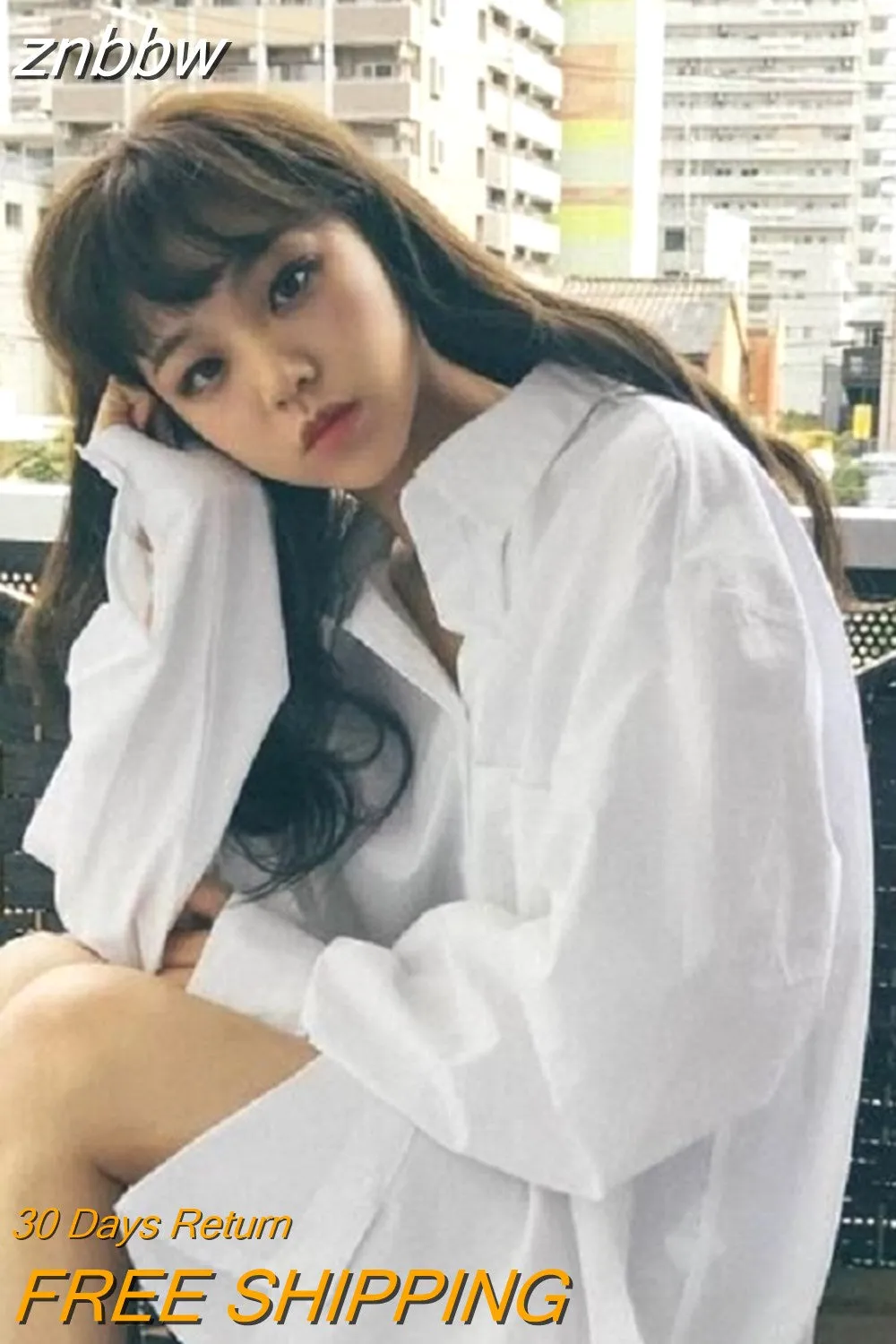 znbbw 2023 Spring Minimalist Chic Oversize Women's White Basic Shirt Long Sleeve Button Up Loose Woman Tunic Blouse Clothing