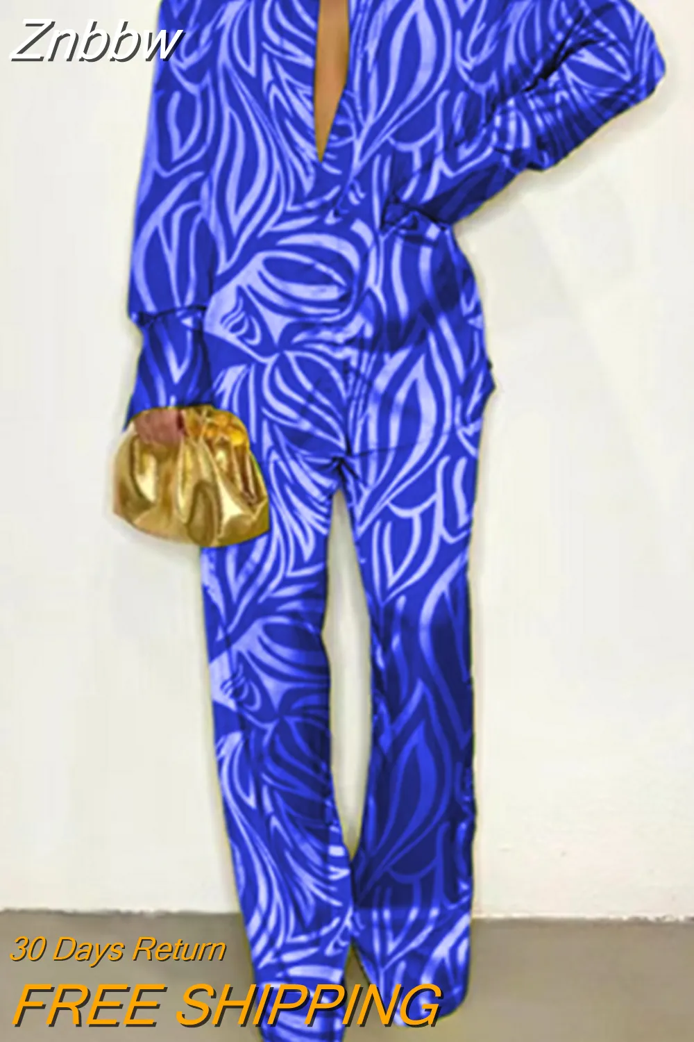 Znbbw Women Printed Long Sleeve Shirt 2 Piece Set Elegant Lapel Single-breasted Tops Suit 2023 Female Wide Leg Pants Outfits 914 - Image 16