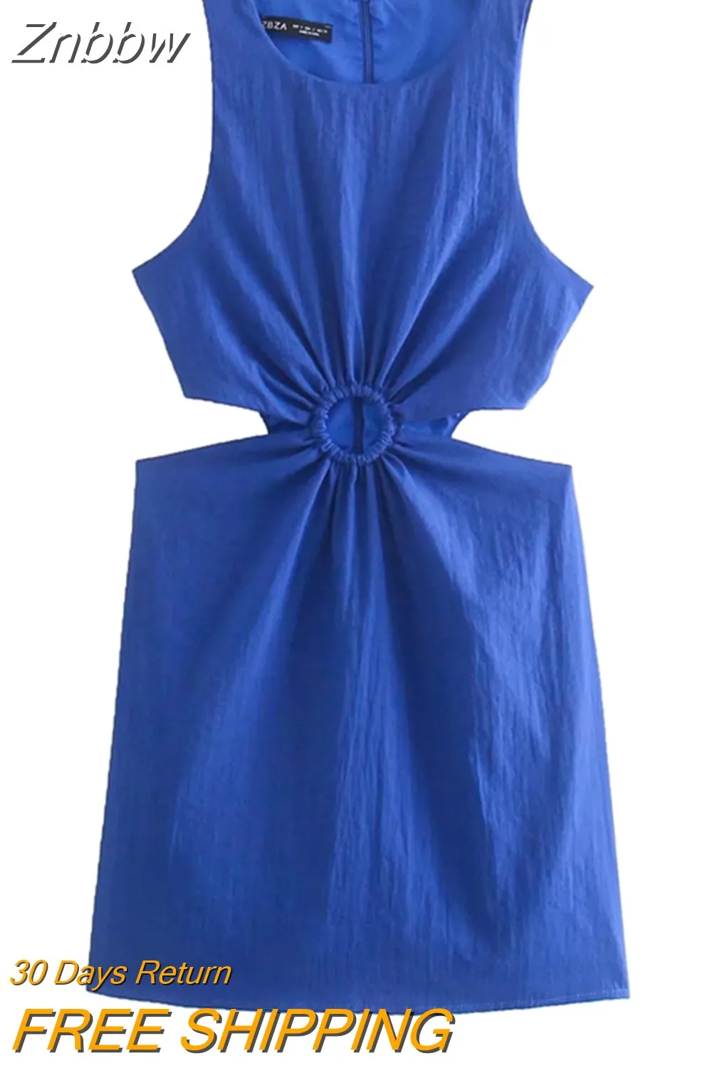 Znbbw ZBZA Dress For Woman 2023 Hollow Out Solid A-line Sleeveless Dresses Causal O-Neck Dresses Woman Mini Bodycon Dress - Image 5