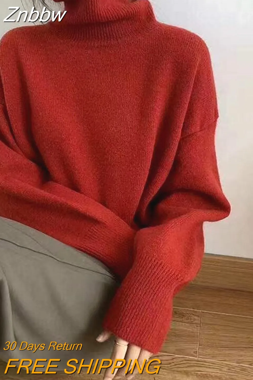 Znbbw Women Turtle Neck Cashmere Sweater 2023 Winter Korean Style Loose Warm Knitted Pullover Lady Casual Long Sleeve Oversize Jumpers - Image 4