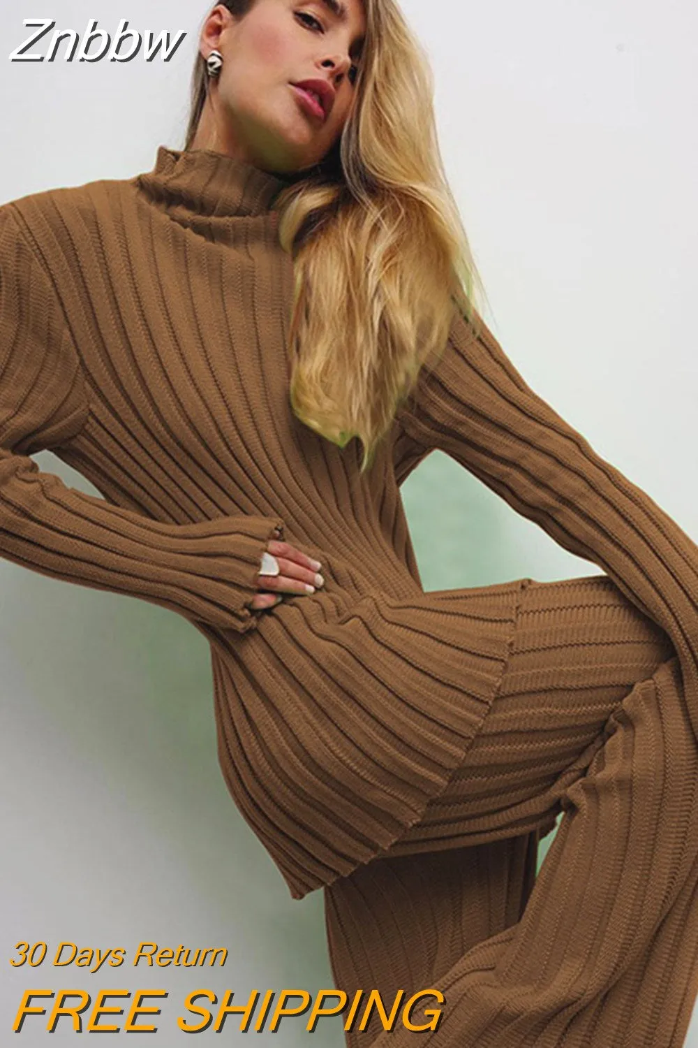 Znbbw Knit Long Sleeve Sweater Women Top And Pants 2023 Streetwear Two Piece Set Casual Loose Tracksuit Chic Pant Suits Outfit - Image 10