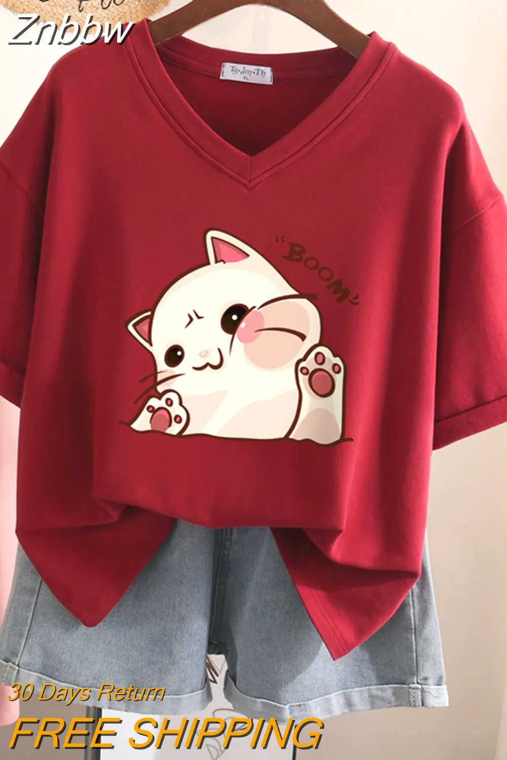 Znbbw 100% Cotton L-6XL T Shirt Plus Size Tshirt Short Sleeve Women Top Summer Cartoon Print Couple V Neck Oversized T Shirts - Image 4