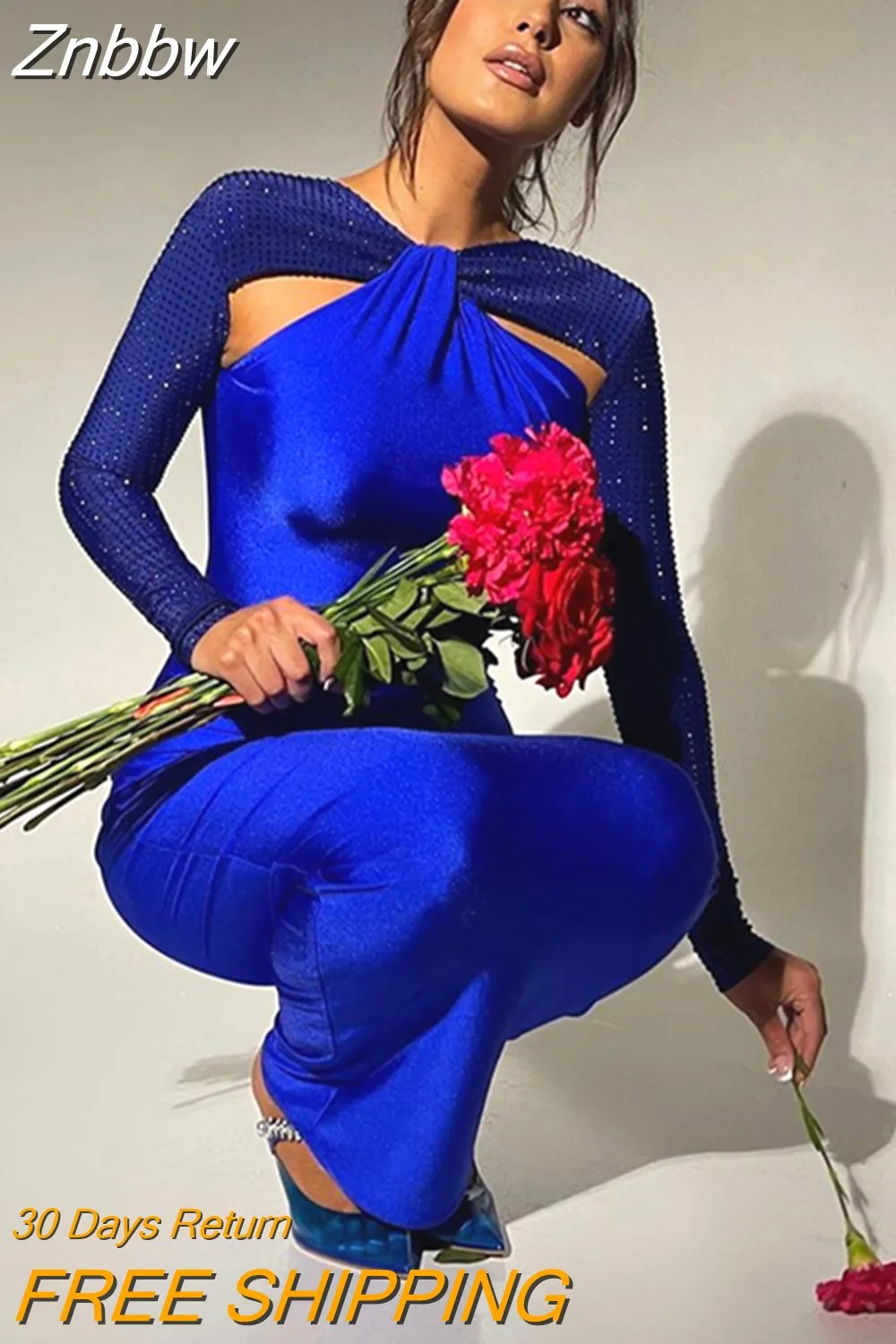 Znbbw Hollow Out Sparkle Long Sleeve Maxi Dress For Women Glitter Vestidos Robe New Bodycon Shiny Night Club Party Long Dress - Image 5