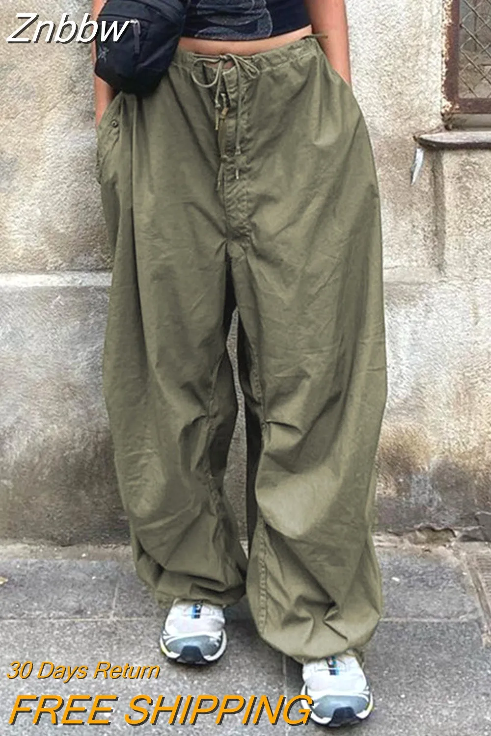 Znbbw Women Hippie Baggy Sweatpants White Low Waist Drawstring Vintage 90s Streetwear Y2k Trousers Loose Joggers Wide Leg Cargo Pants - Image 3