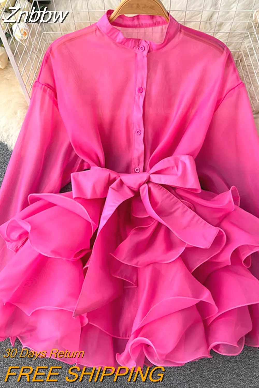 Znbbw Women Spring Autumn Winter Shirt Temperament Chiffon Chic New Style Ruffle Foreign Style Senior Design Bow Tie Small Shirt D2348 - Image 4