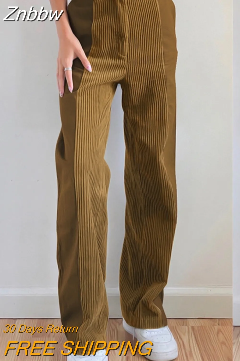 Znbbw Women Sweet Corduroy Patchwork Straight Pants High Waist Baggy Holiday Fashion Harajuku Vintage Casual Wide Leg Trousers 914 - Image 4