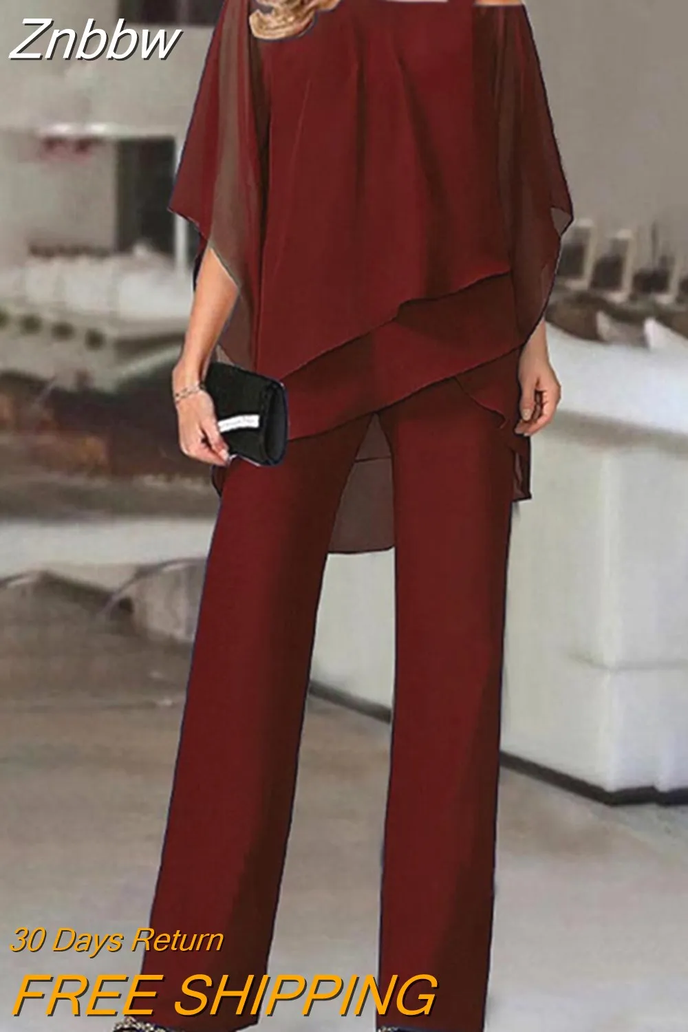 Znbbw Women Straight Long Pants Outfits Casual Off Shoulder Ruffled Irregular Party Suit Spring Office Commuting Two Piece Set Elegant 0410 - Image 8