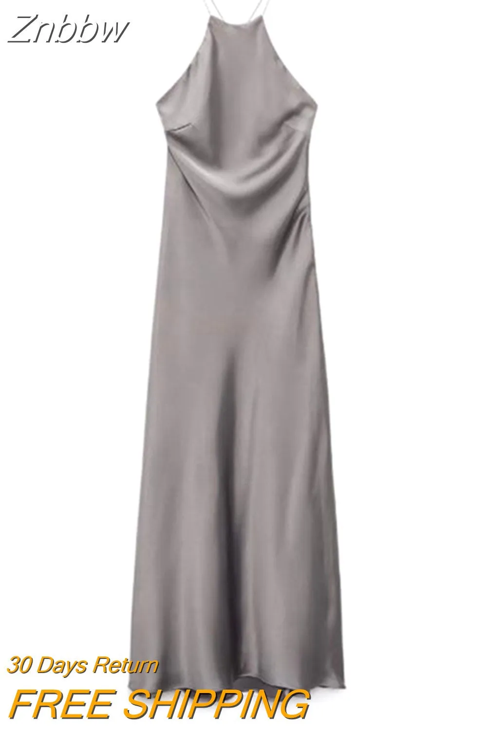 Znbbw Backless Bandage Satin Women's Dress 2023 Summer Female Sleeveless Halter Dresses Lady Solid Elegant Party Evening Dress - Image 6